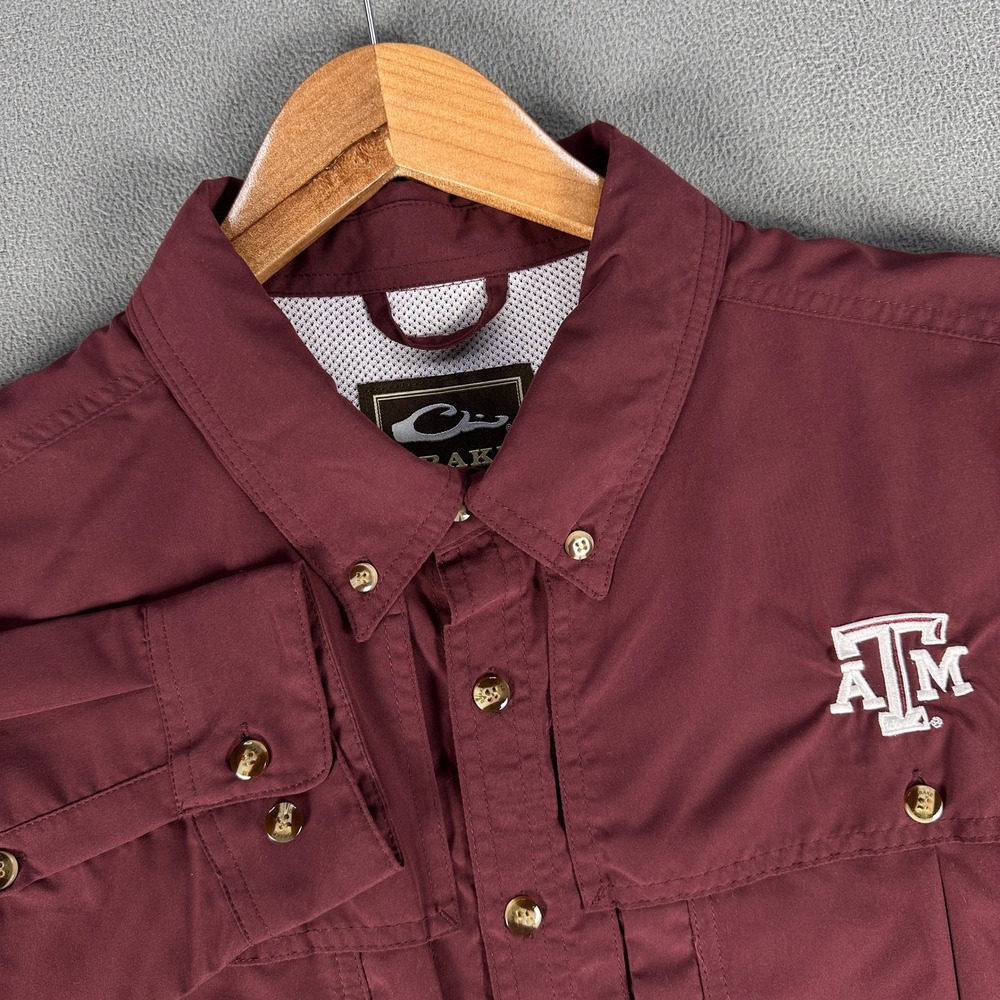 Texas AM Aggies Drake Waterfowl Systems Shirt Mens Large Maroon Red Long Sleeve